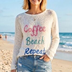 NWT Lilly Pulitzer Danette Sweater, Coffee Beach Repeat, Resort White, Sz. Lg.